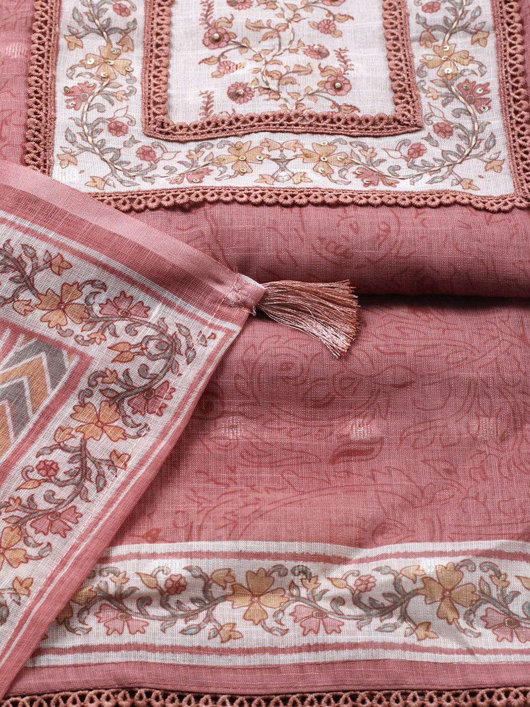 Embroidered Cotton Blend Unstitched Suit With Pant &amp; Dupatta