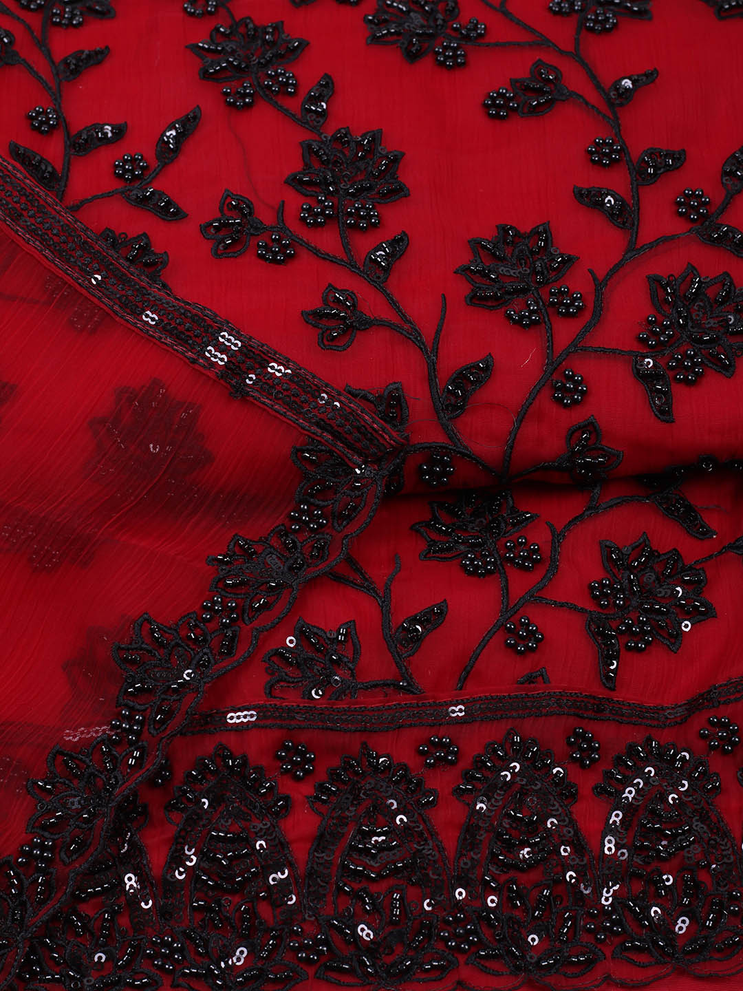 Embroidered Organza Unstitched Suit With Pant &amp; Dupatta