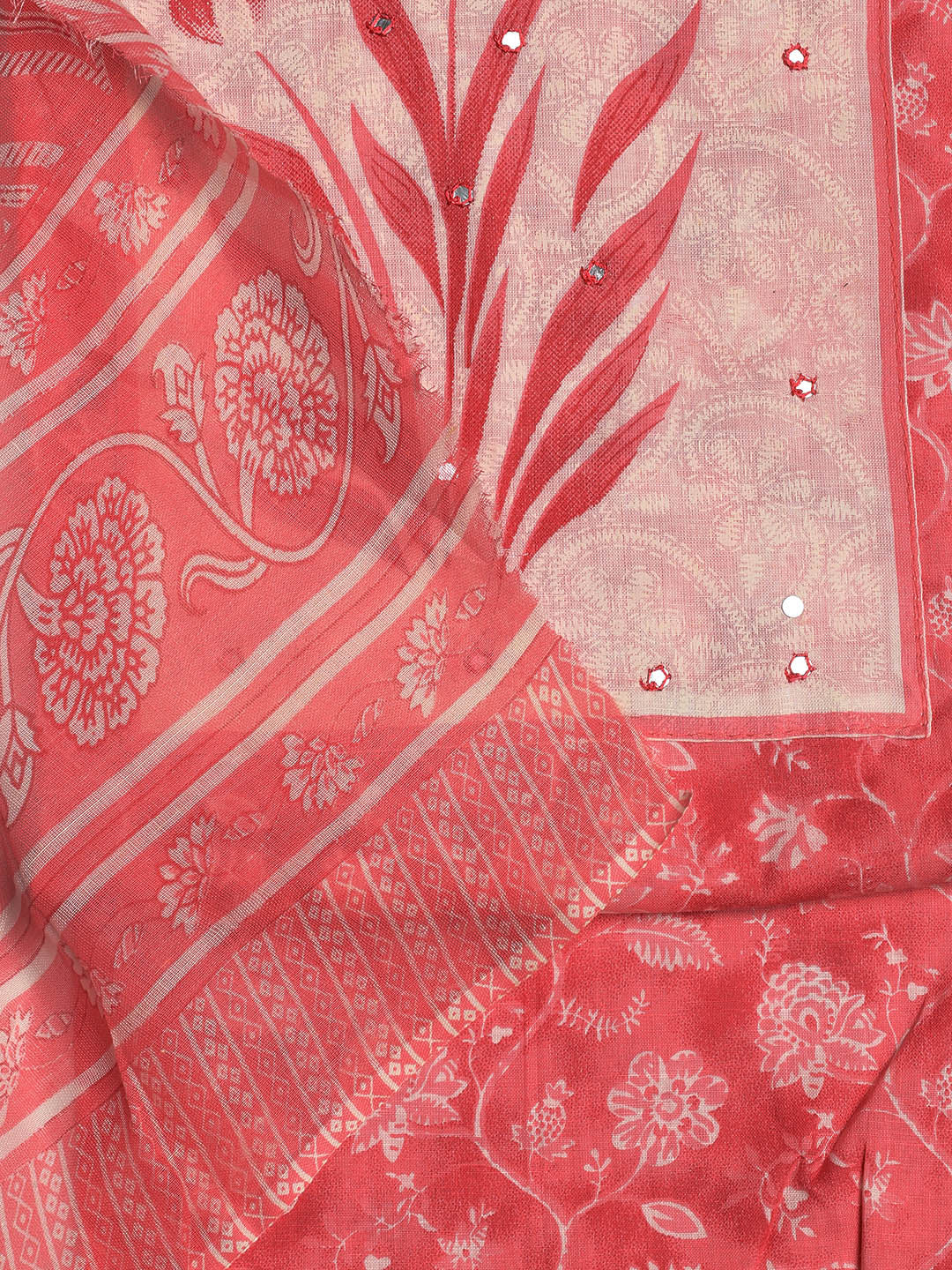 Neck Embroidered Cotton Blend Unstitched Suit With Dupatta