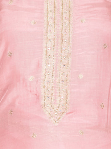 Neck Patti Chanderi Unstitched Suit Piece With Dupatta