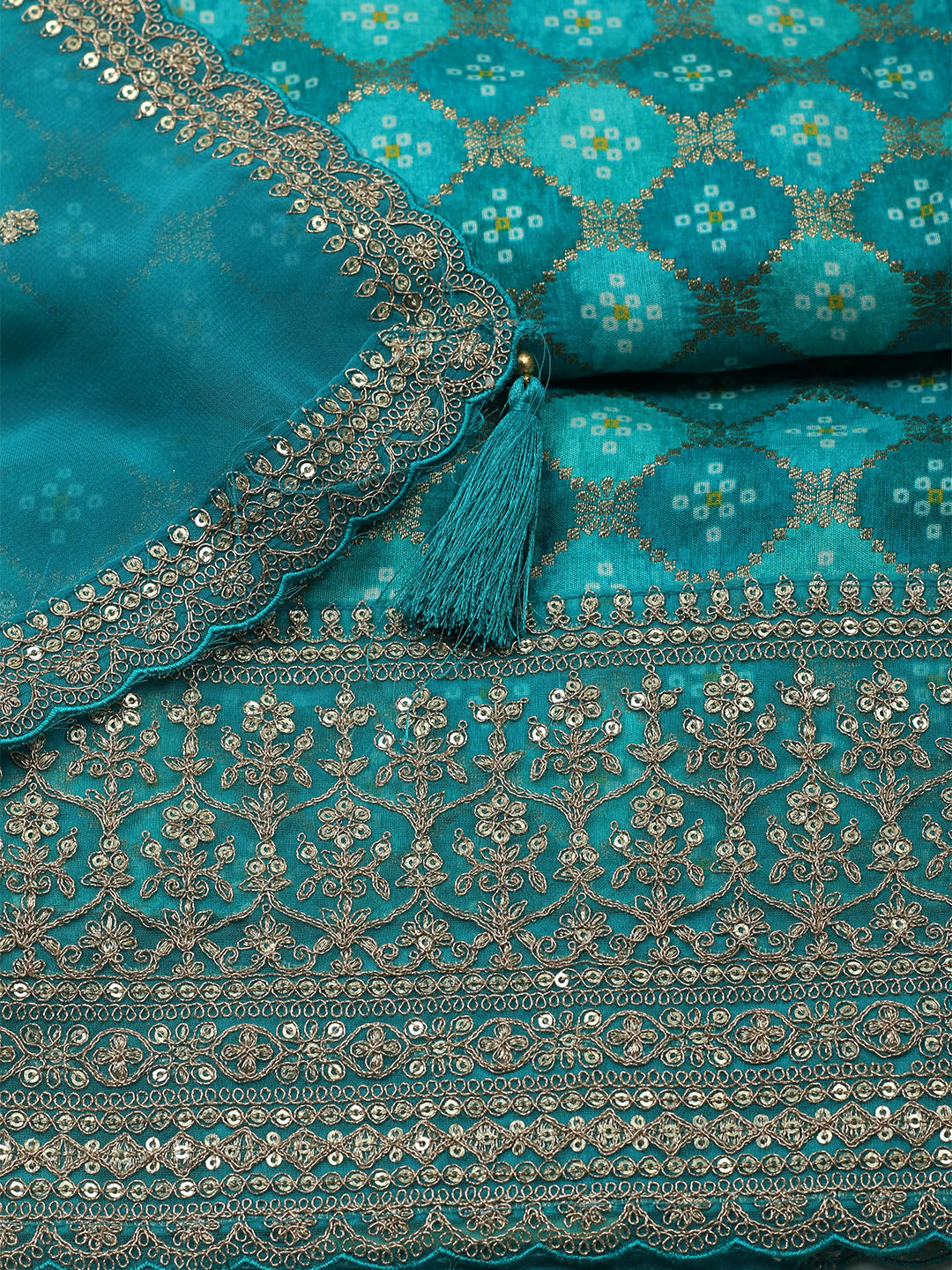Embroidered Art Silk Unstitched Suit With Dupatta