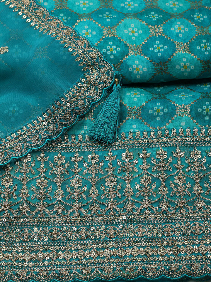 Embroidered Art Silk Unstitched Suit With Dupatta