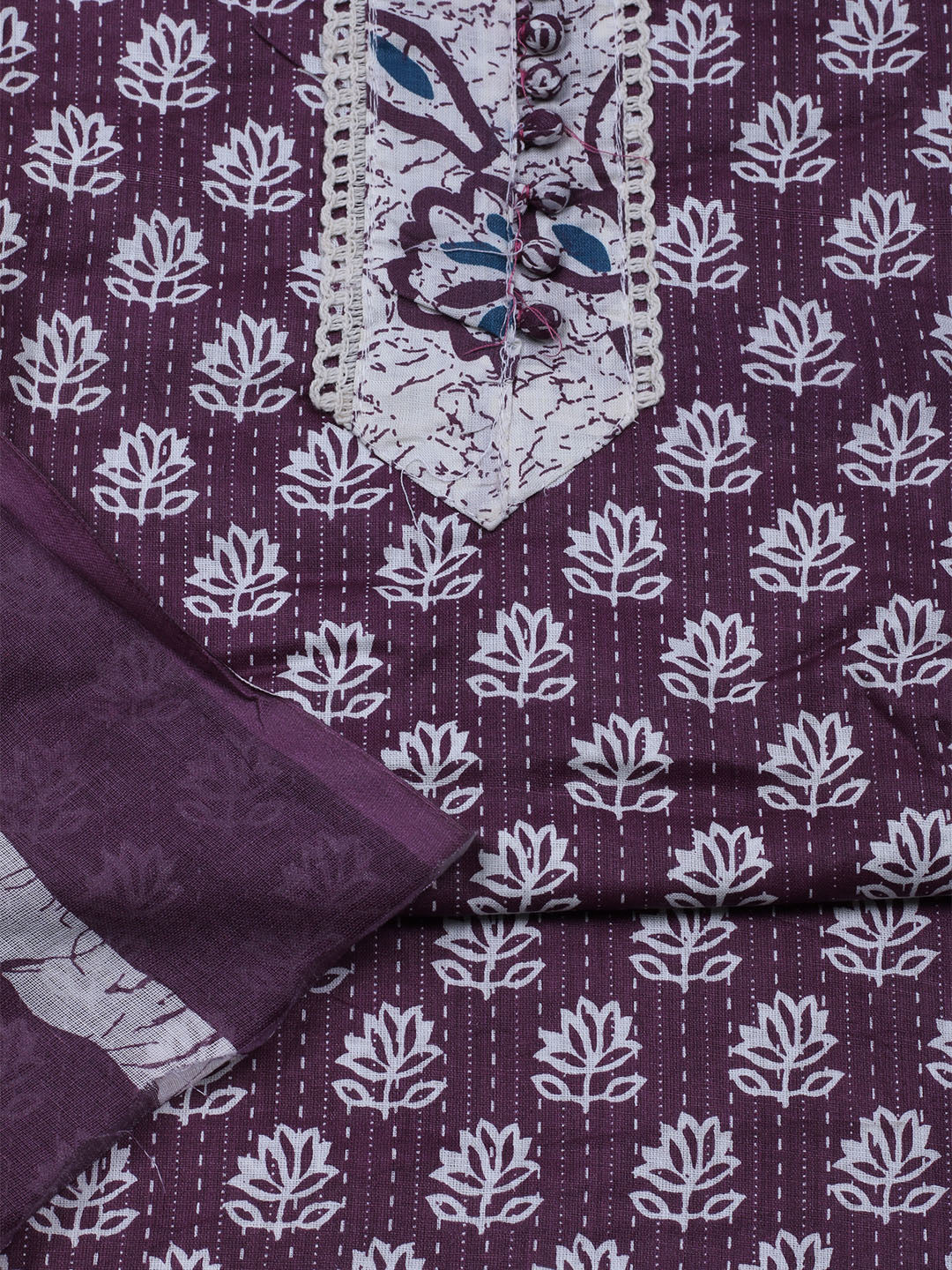 Printed Cotton Blend Unstitched Suit With Dupatta