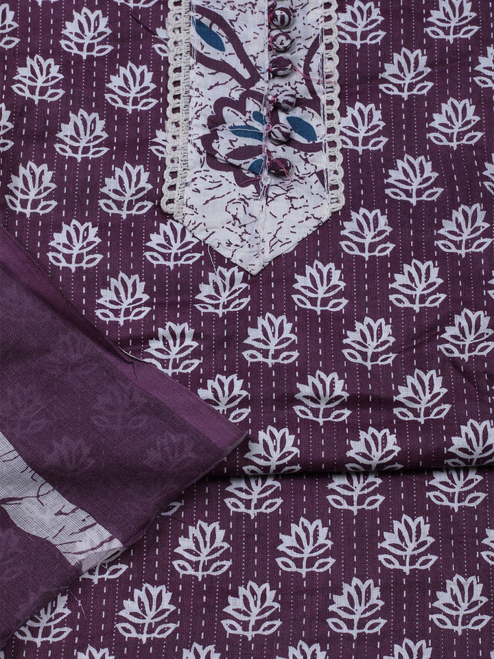 Printed Cotton Blend Unstitched Suit With Dupatta