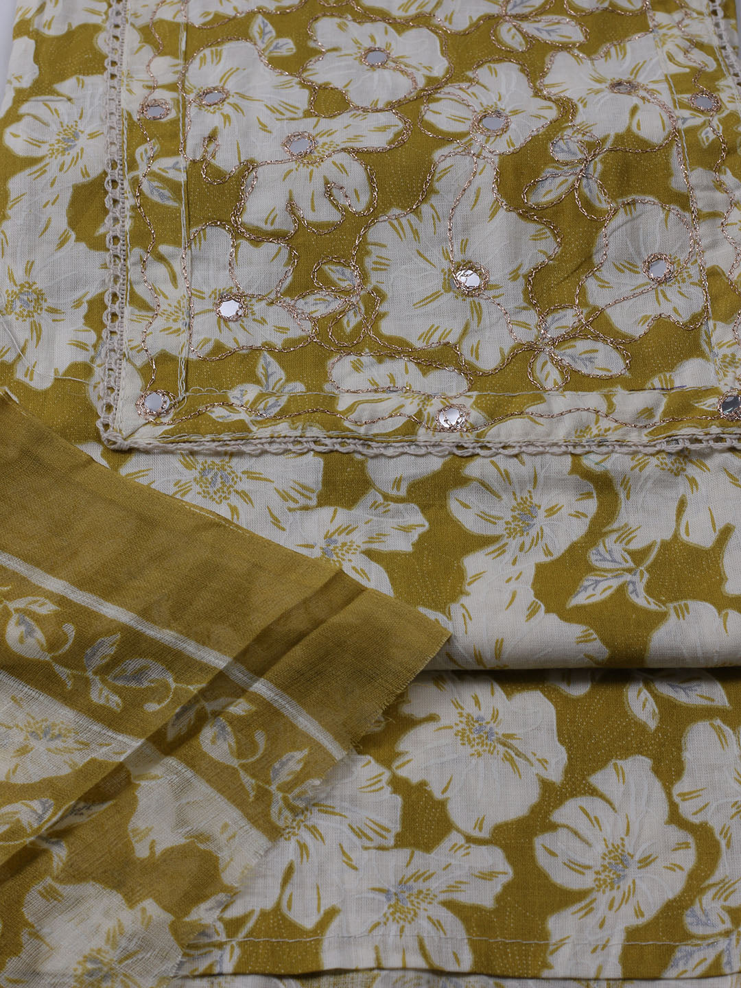 Printed Cotton Blend Unstitched Suit With Dupatta