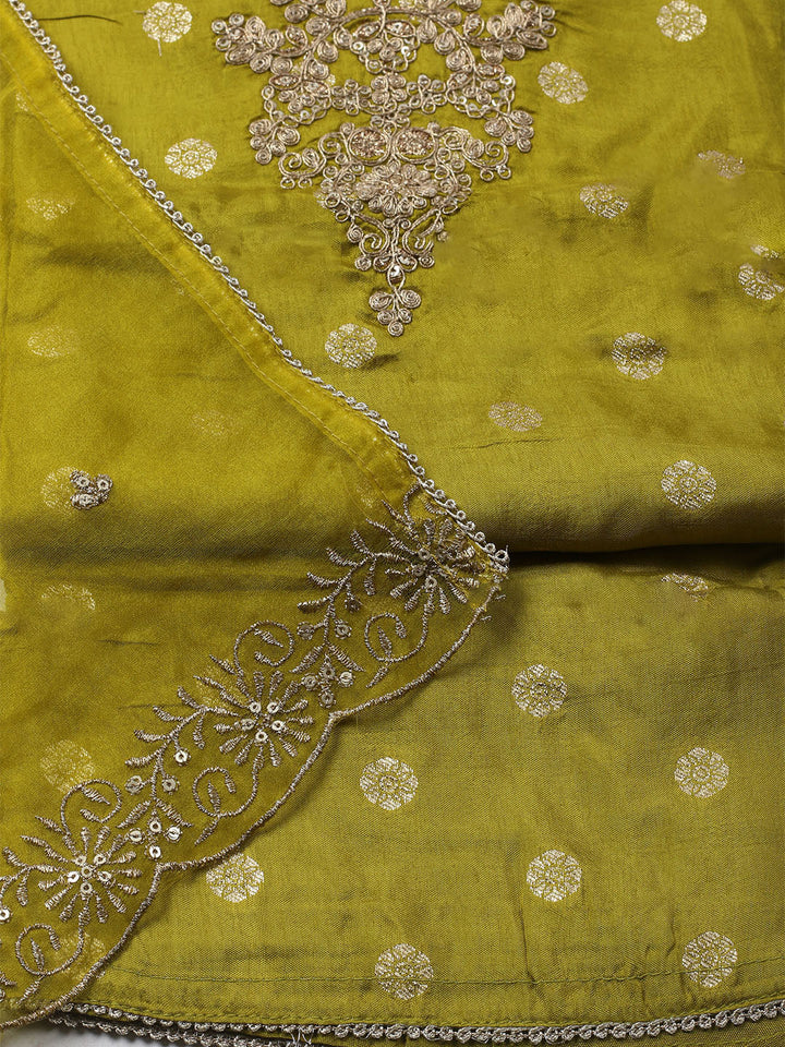 Embroidered Chanderi Unstitched Kurta With Pant &amp; Dupatta