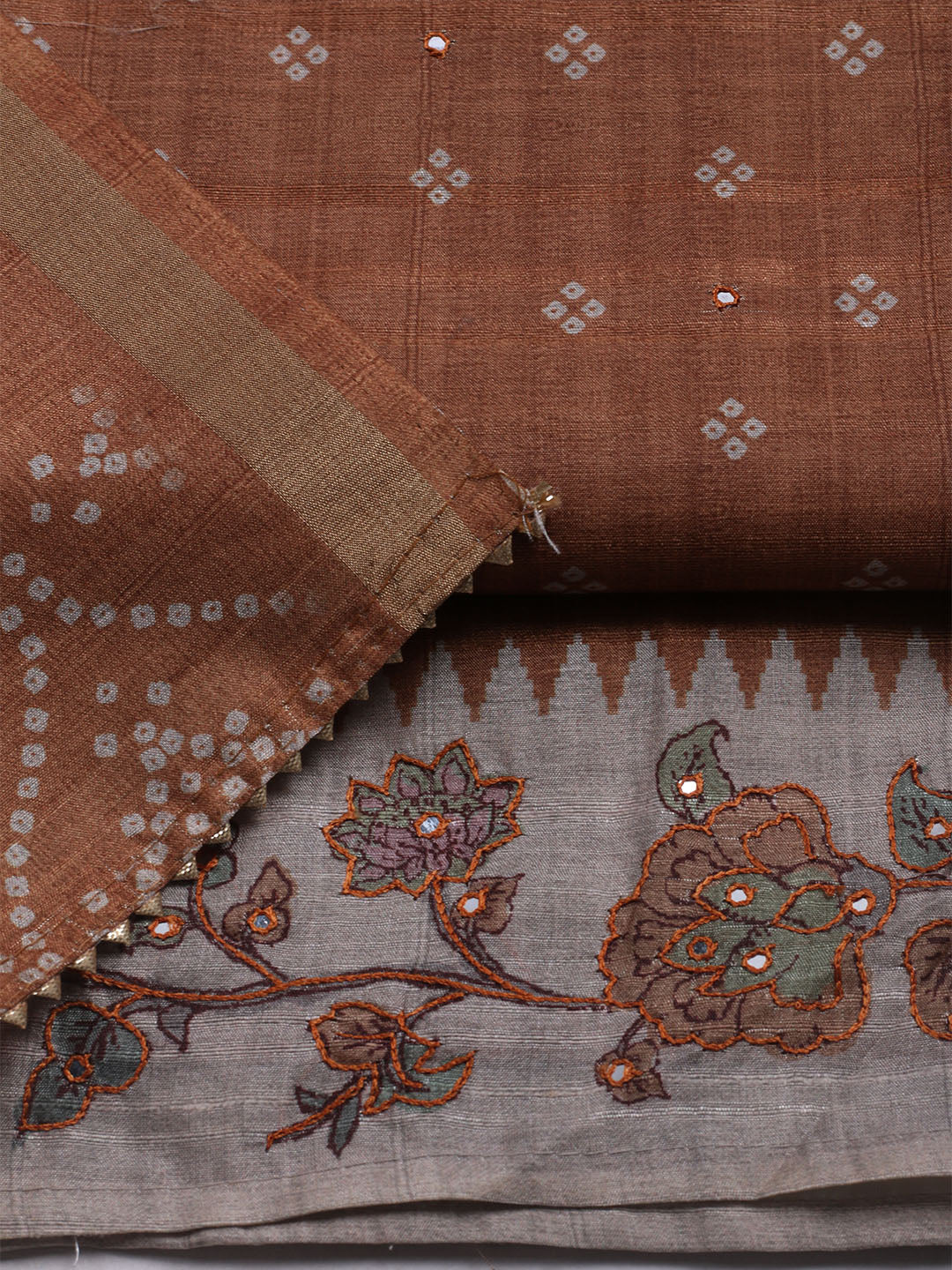Embroidered Tussar Unstitched Suit With Dupatta