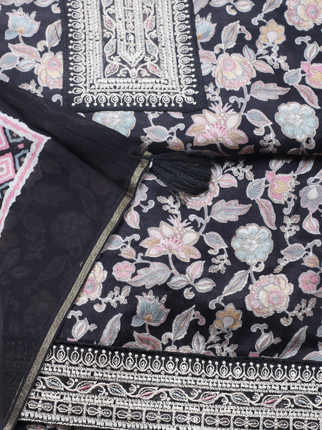 Embroidered Muslin Unstitched Suit With Pant &amp; Dupatta