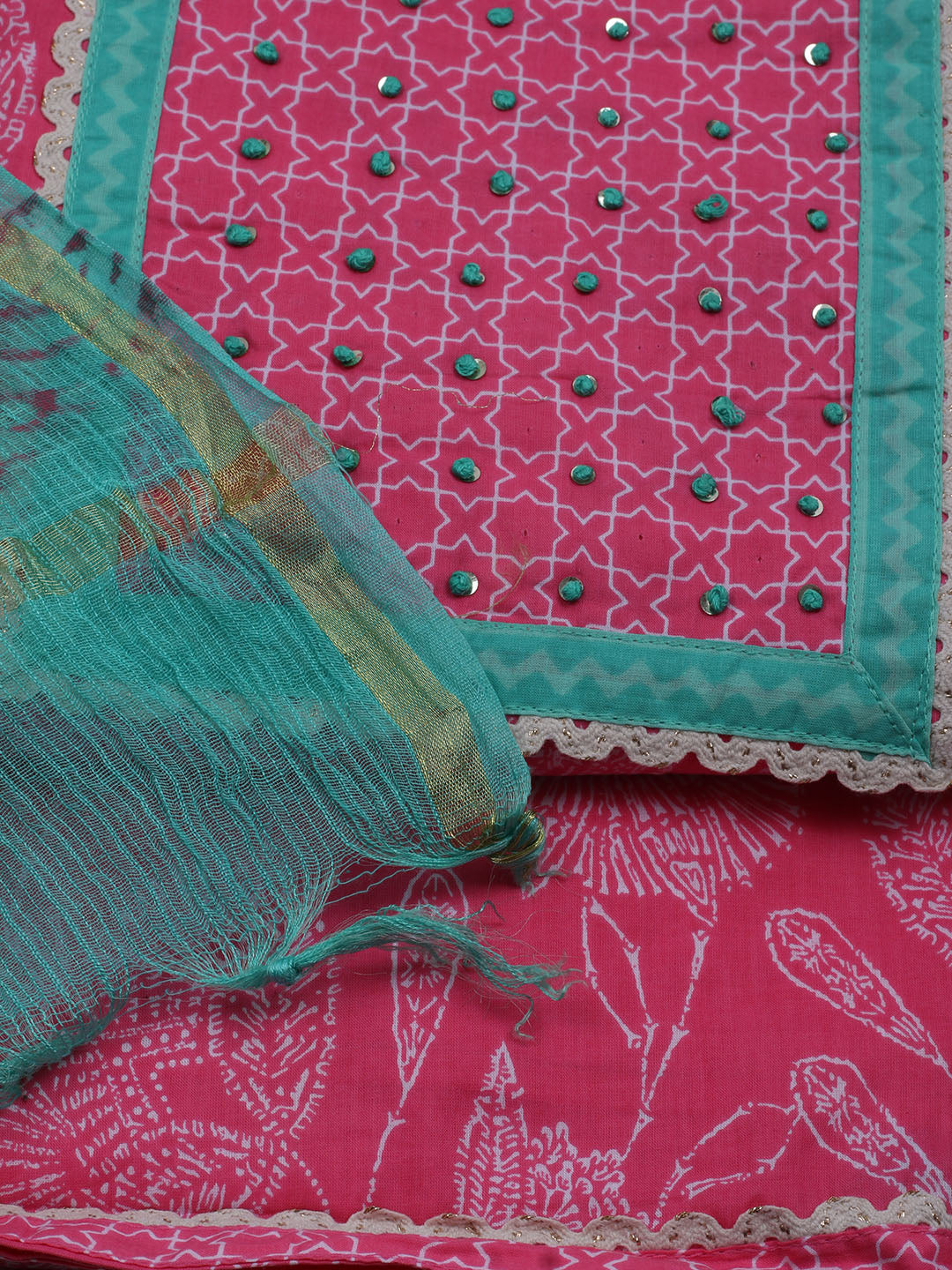 Printed Cotton Blend Unstitched Suit With Dupatta