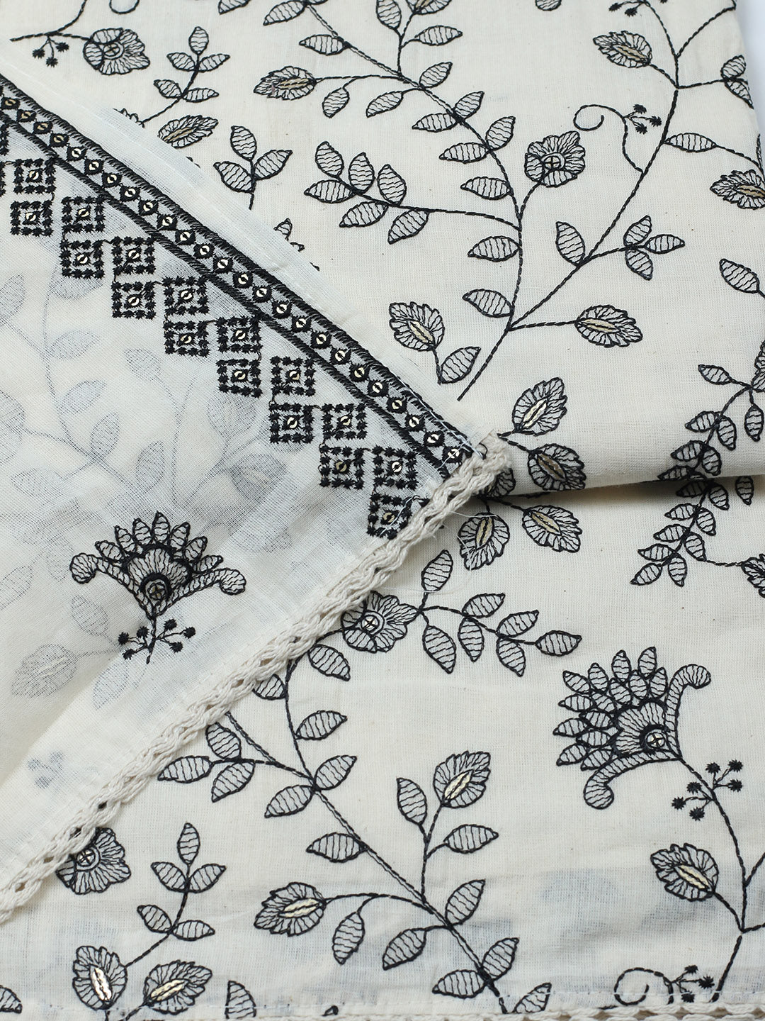 Embroidered Cotton Blend Unstitched Suit With Pant &amp; Dupatta