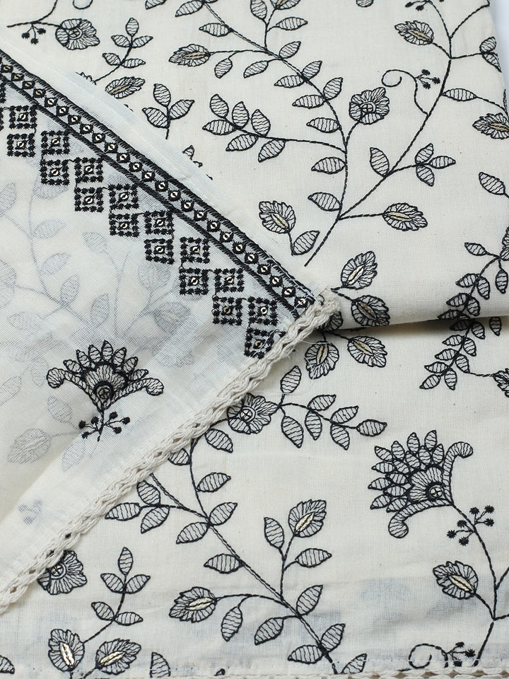 Embroidered Cotton Blend Unstitched Suit With Pant &amp; Dupatta