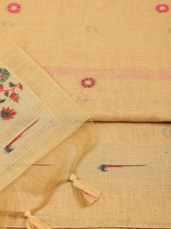 Embroidered Chanderi Unstitched Suit With Pant &amp; Dupatta