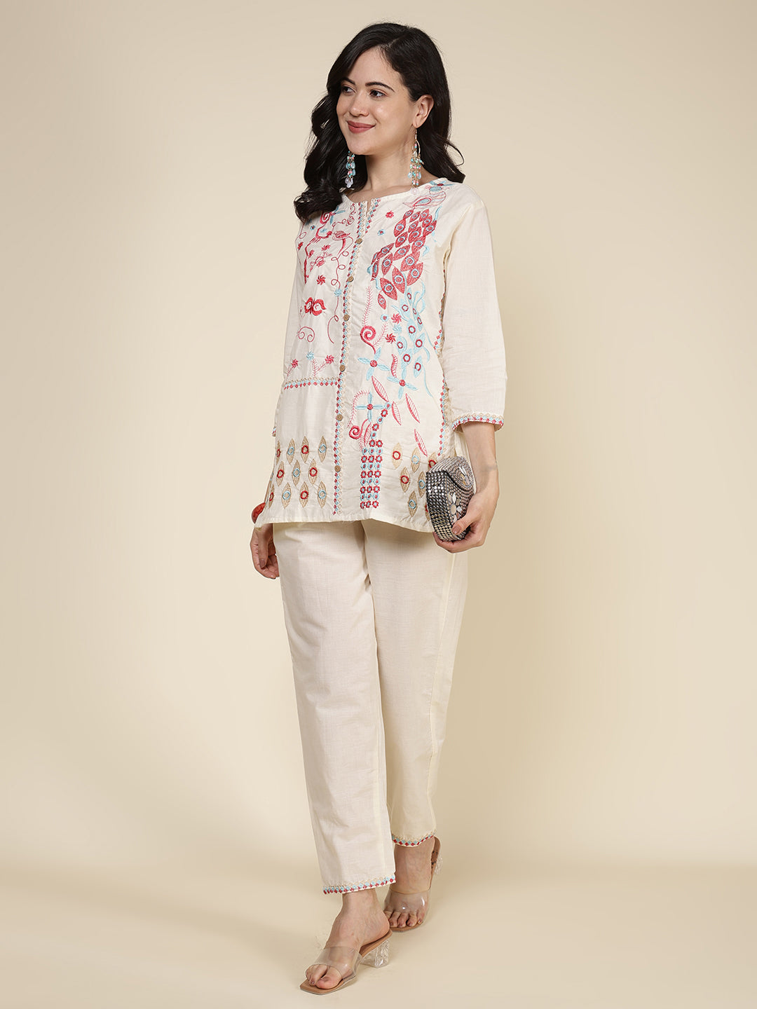 Printed Cotton Blend Kurta With Pants
