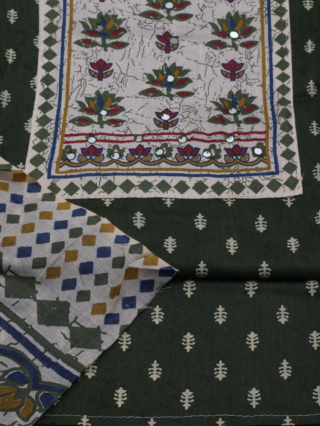 Printed Cotton Blend Unstitched Suit With Dupatta
