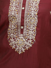 Neck Embroidery Chanderi Unstitched Suit Piece With Dupatta