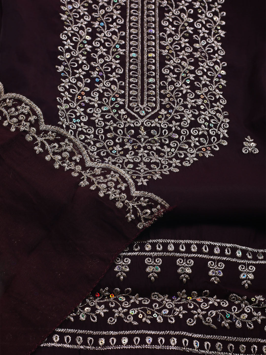 Neck Embroidered Chanderi Unstitched Suit With Dupatta