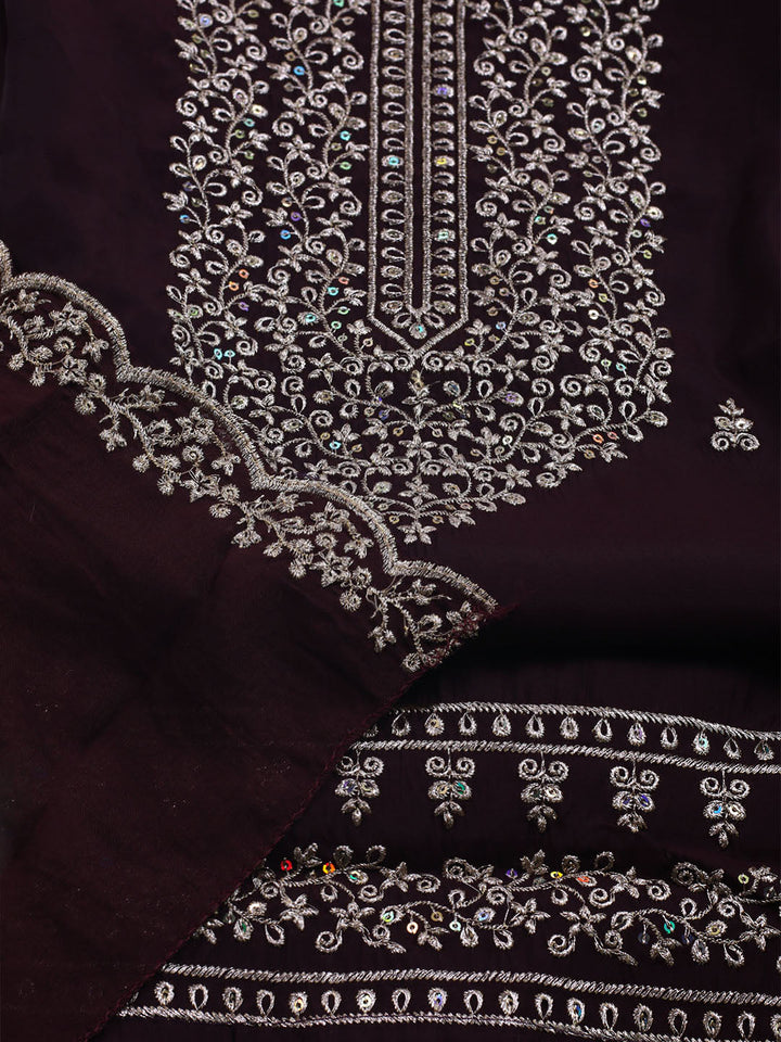 Neck Embroidered Chanderi Unstitched Suit With Dupatta