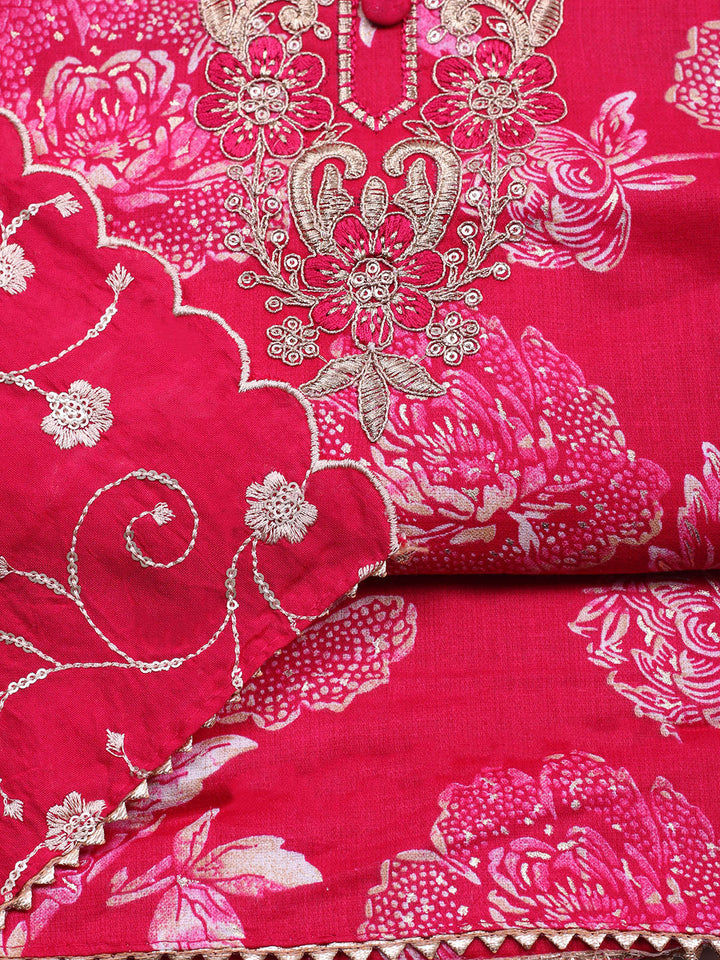 Embroidered Cotton Unstitched Suit With Pant &amp; Dupatta