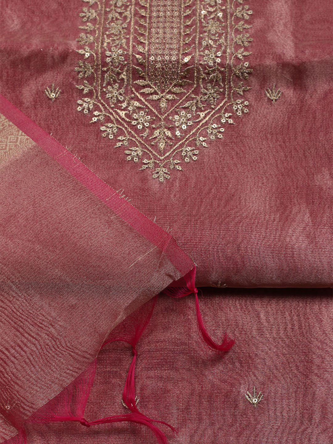 Neck Embroidered Tissue Unstitched Suit With Dupatta