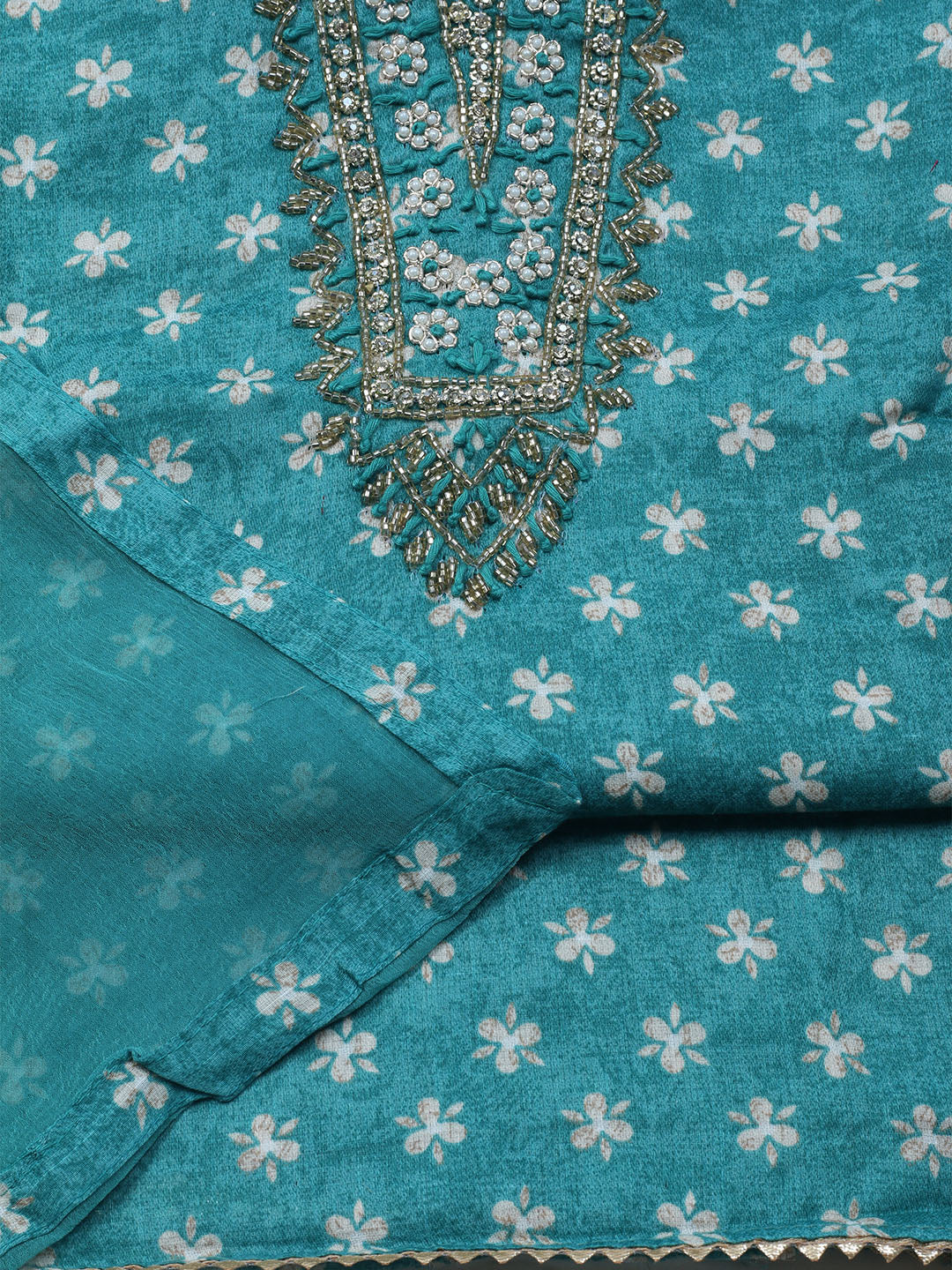 Embroidered Cotton Blend Unstitched Suit With Dupatta