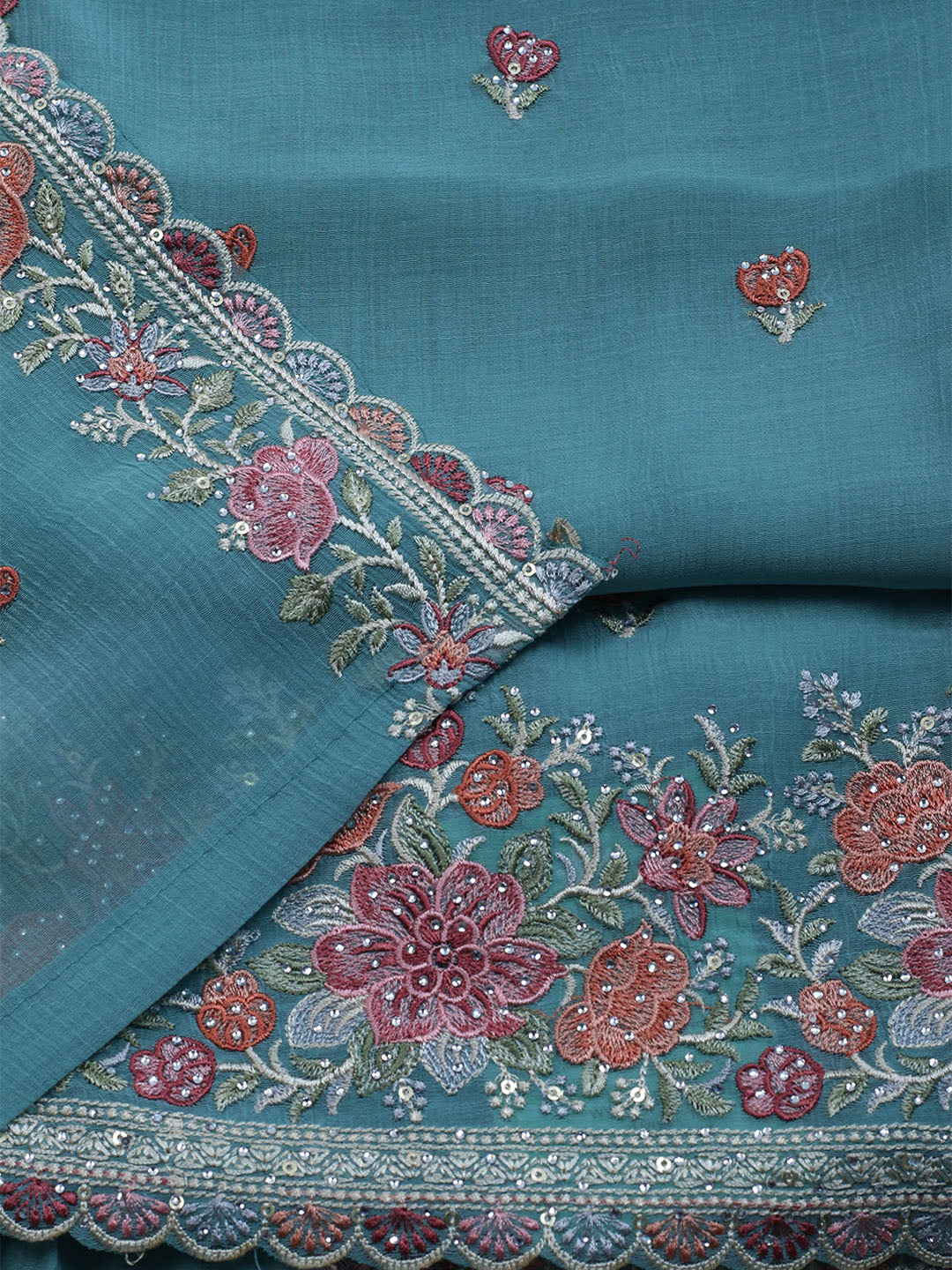 Embroidered Chiffon Unstitched Suit With Dupatta
