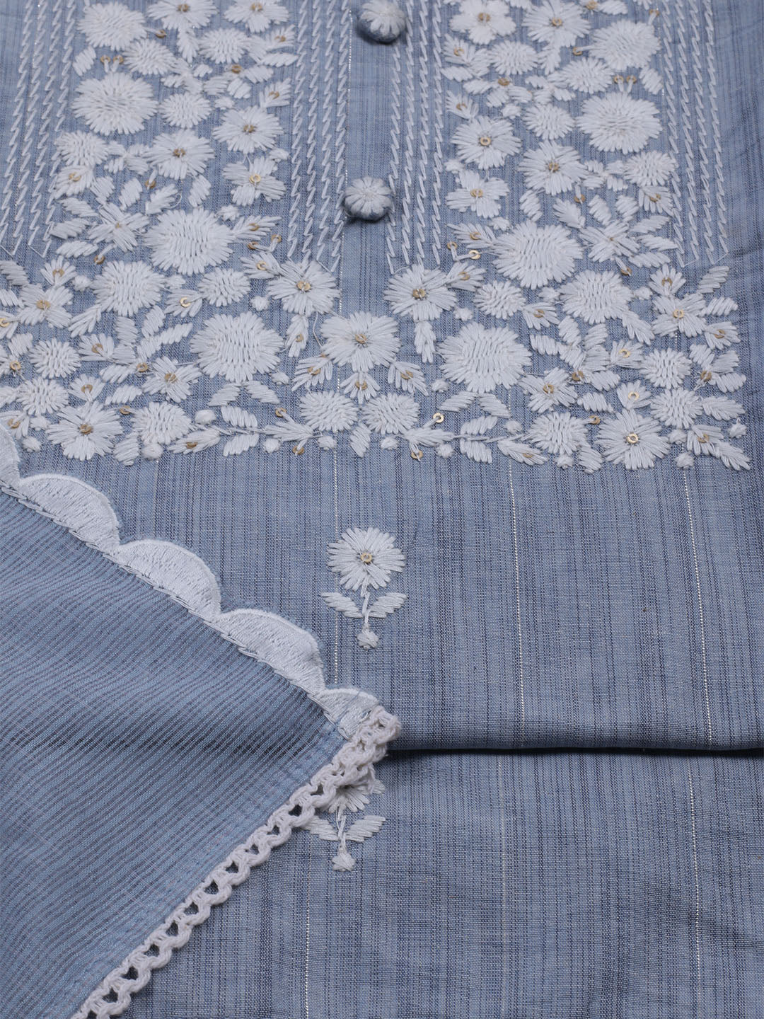 Neck Embroidered Cotton Blend Unstitched Suit With Dupatta