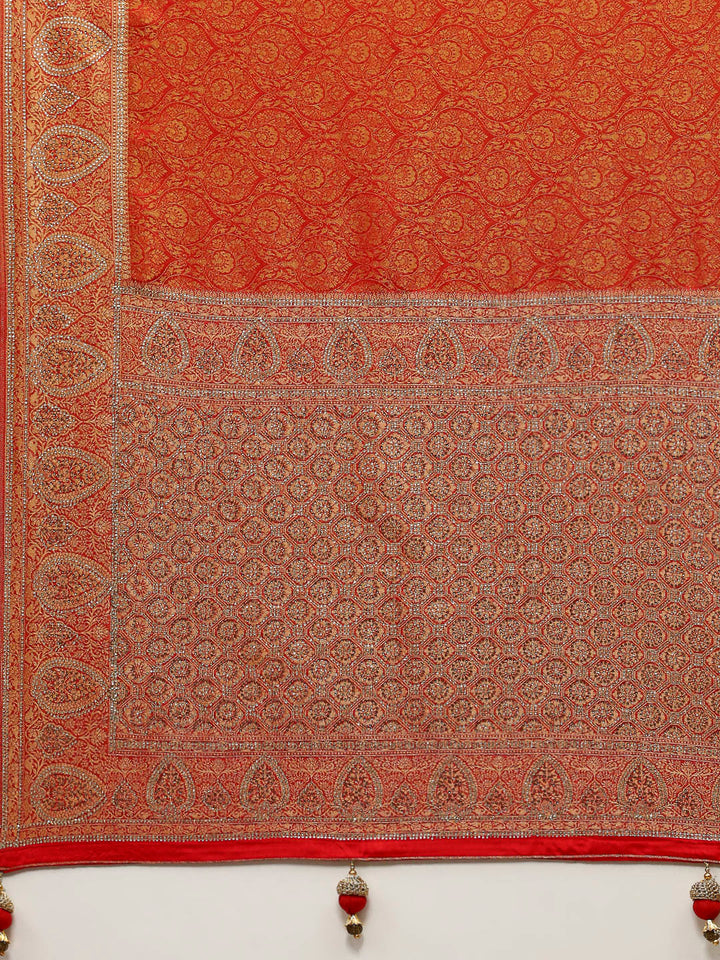 Stone Work Satin Embroidery Saree
