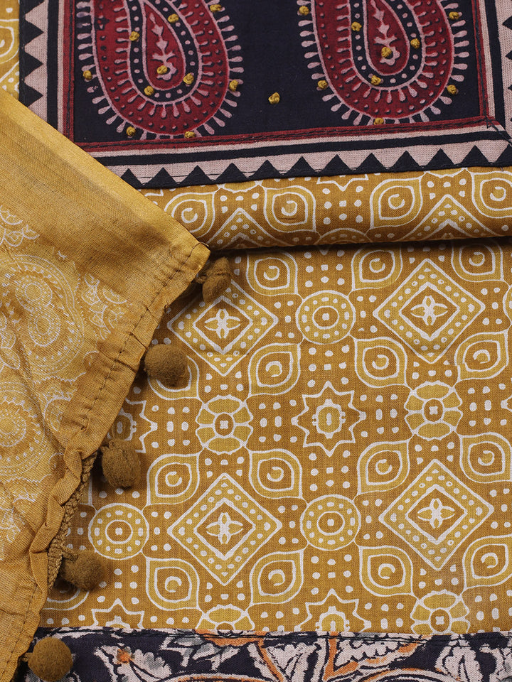 Printed Cotton Blend Unstitched Suit With Pant &amp; Dupatta