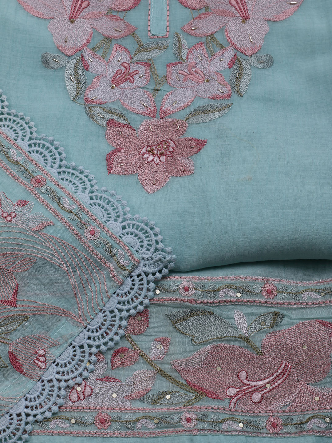 Embroidered Cotton Blend Unstitched Suit With Dupatta
