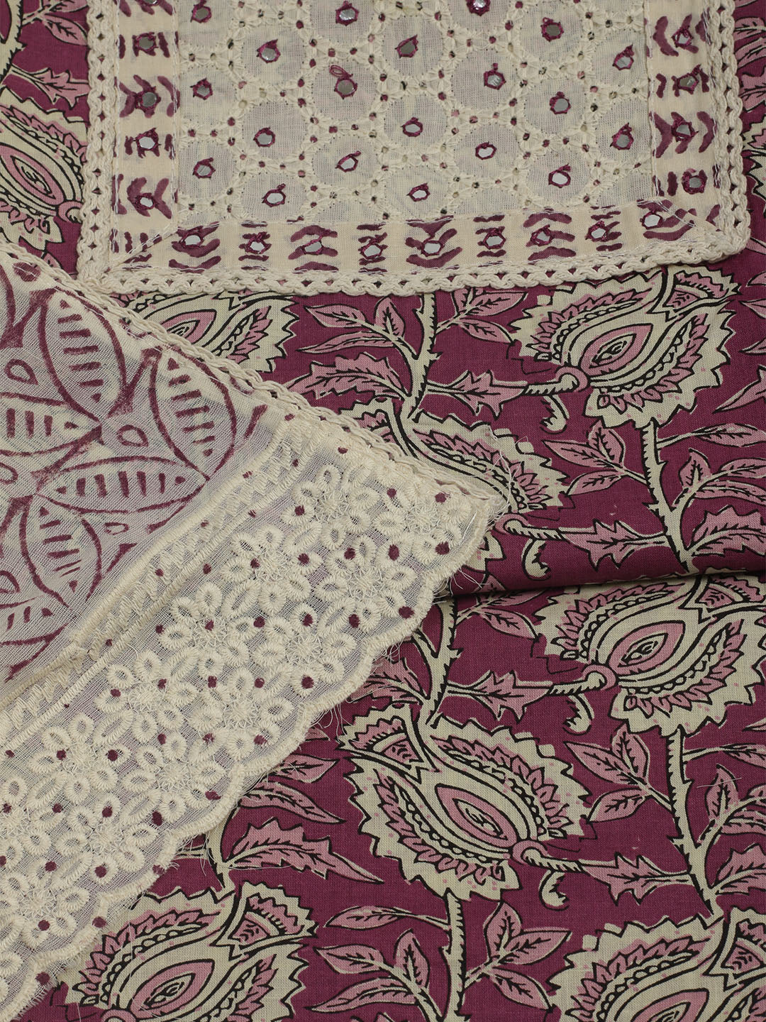 Printed Cotton Unstitched Suits Printed Suit With Pant &amp; Dupatta