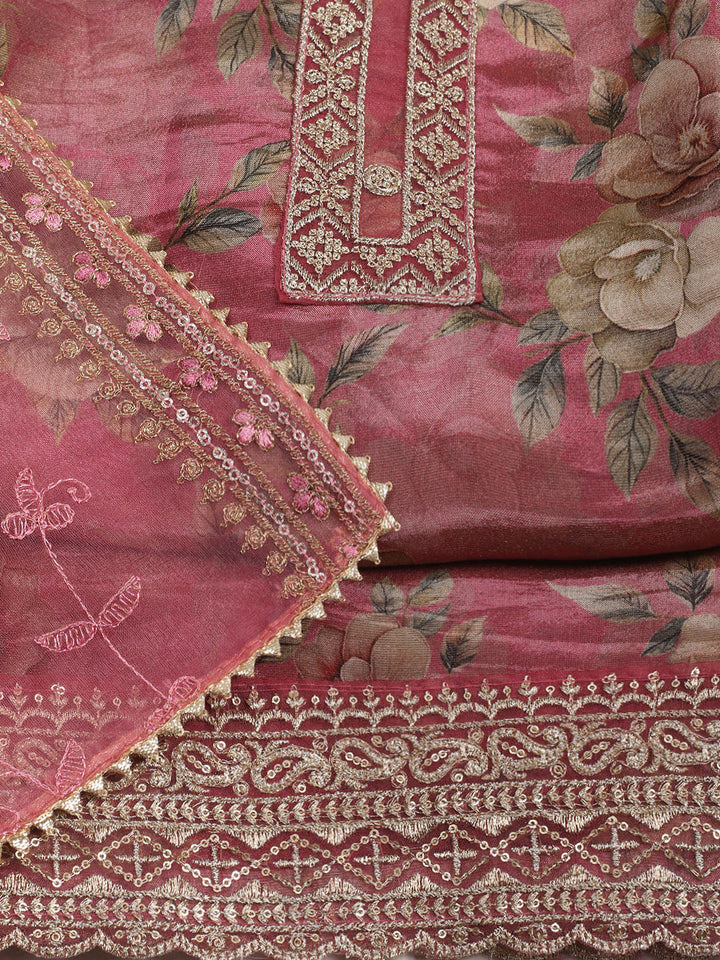 Patch Neck Art Silk Unstitched Suit With Dupatta