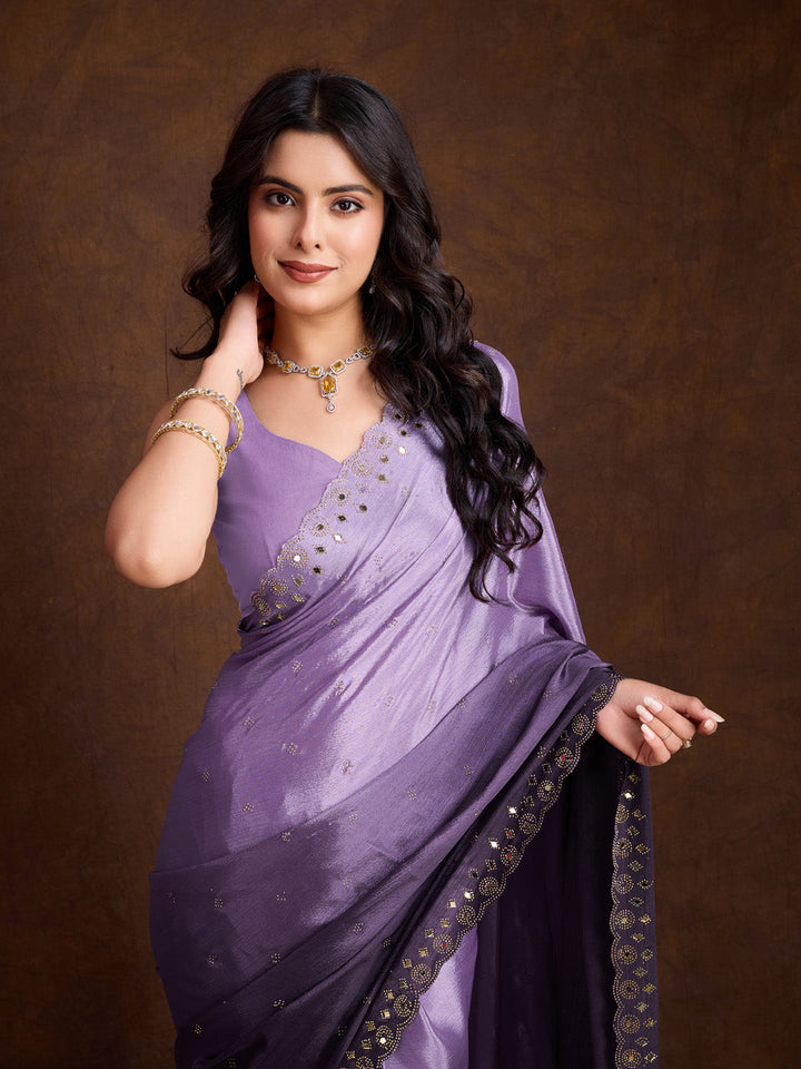 Embroidered Chinon Saree