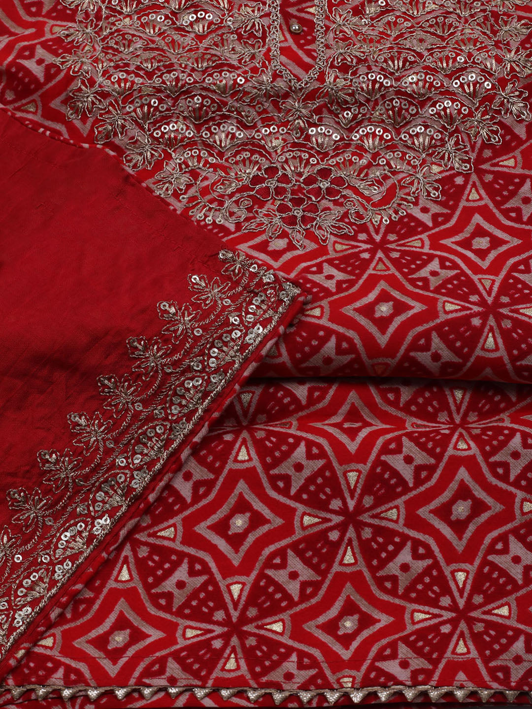 Neck Embroidered Cotton Blend Unstitched Suit With Dupatta
