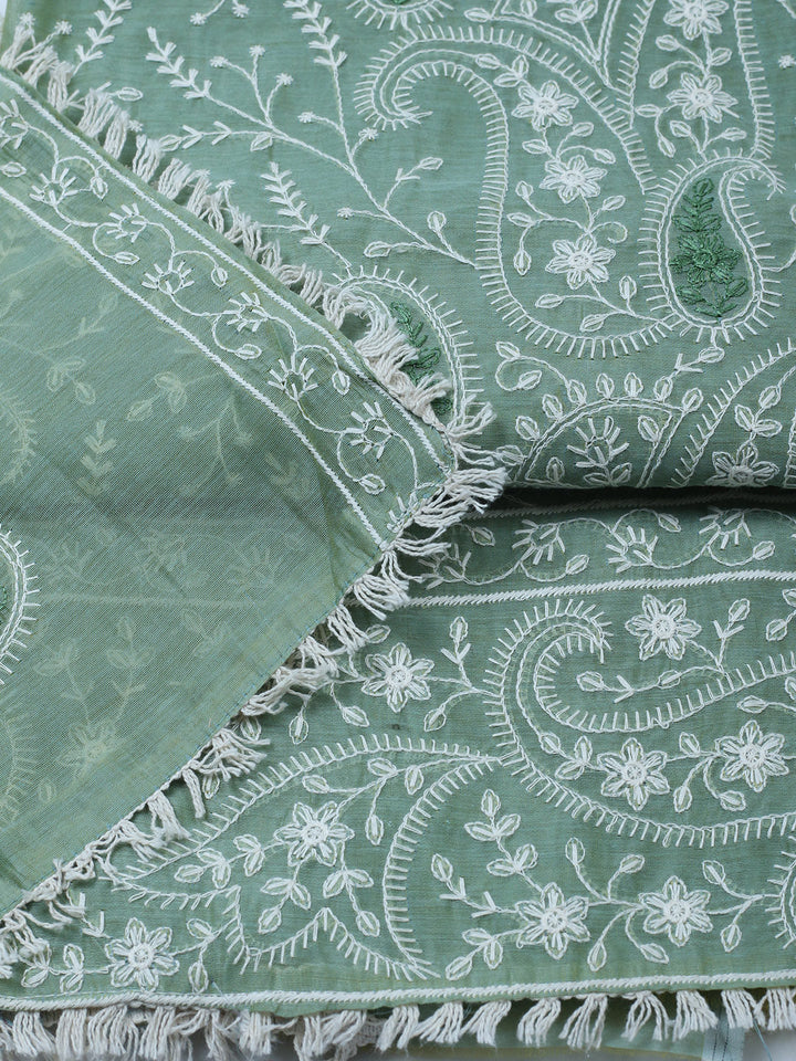 Embroidered Cotton Blend Unstitched Suit With Pant &amp; Dupatta