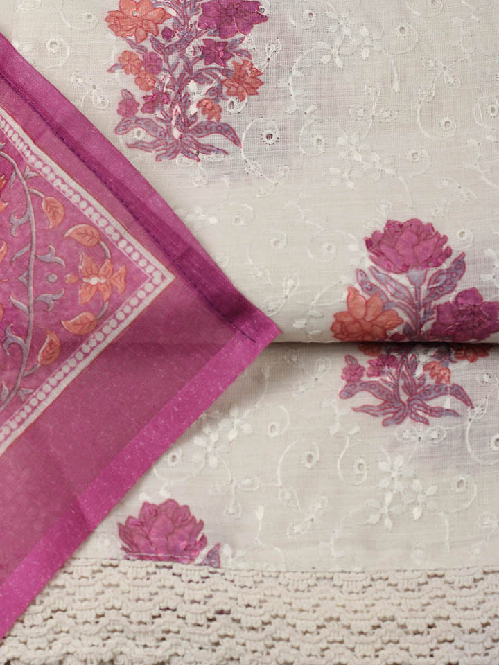Embroidered Cotton Blend Unstitched Suit With Pant &amp; Dupatta