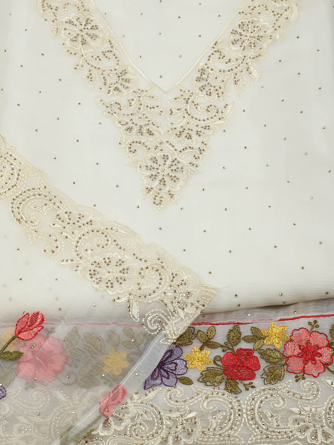 Embellished Organza Unstitched Suit With Pant &amp; Dupatta