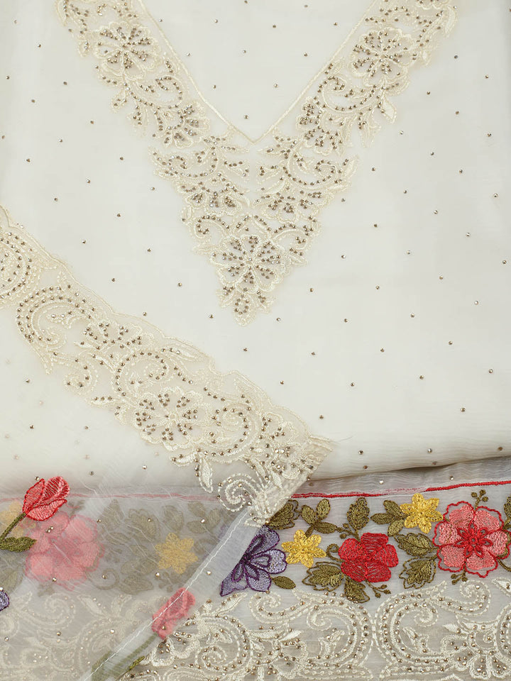 Embellished Organza Unstitched Suit With Pant &amp; Dupatta