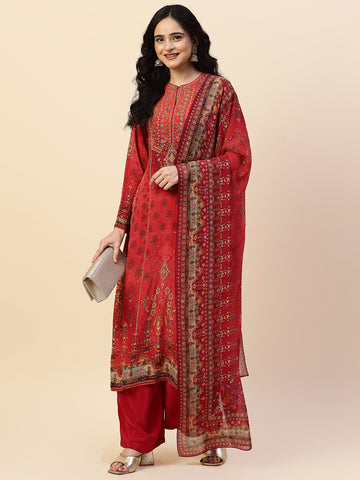 Digital Printed Crepe Kurta With Palazzo & Dupatta