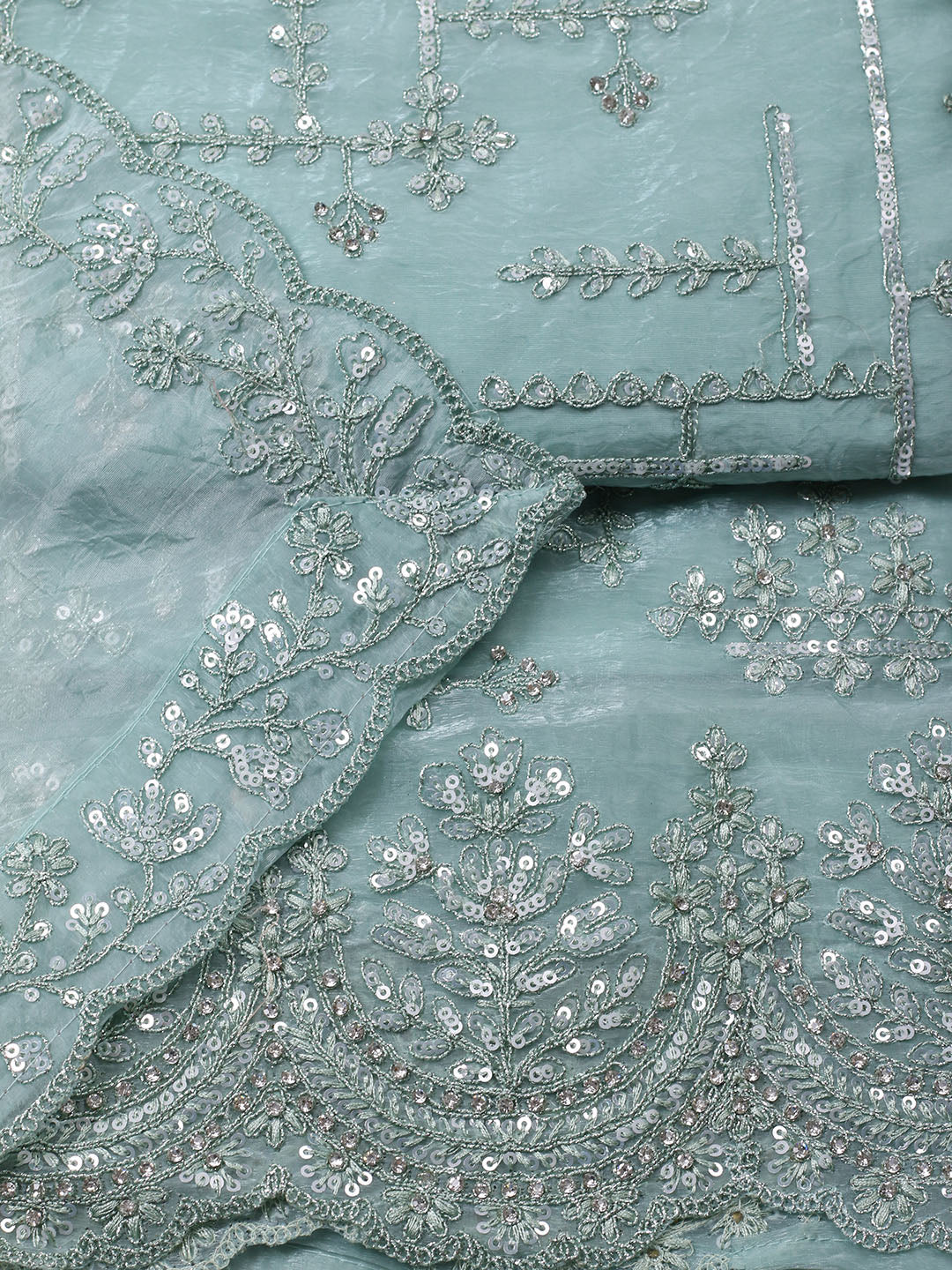 Embroidered Organza Unstitched Suit With Pant &amp; Dupatta