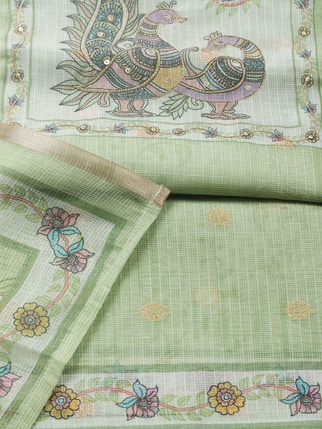 Embroidered Cotton Blend Unstitched Suit With Pant &amp; Dupatta
