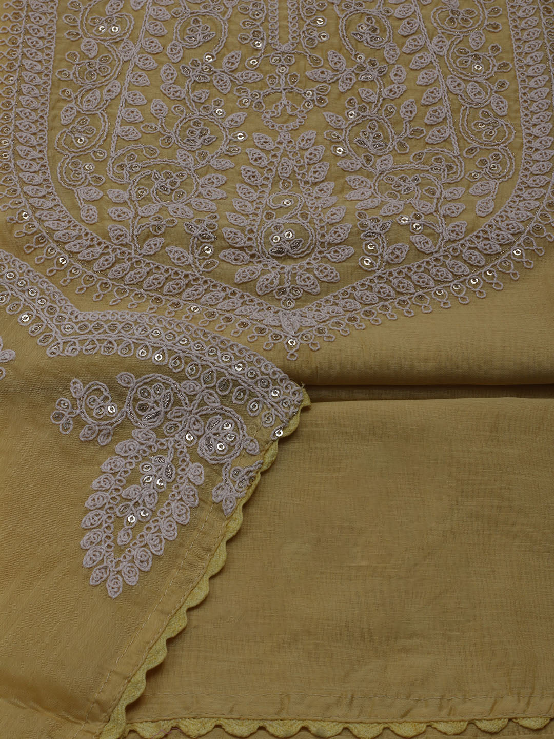 Neck Embroidered Chanderi Unstitched Suit With Dupatta