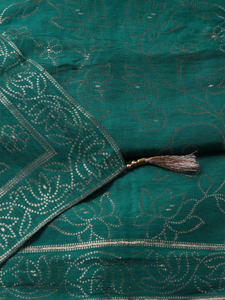 Woven Design Chanderi Unstitched Kurta With Pant &amp; Dupatta