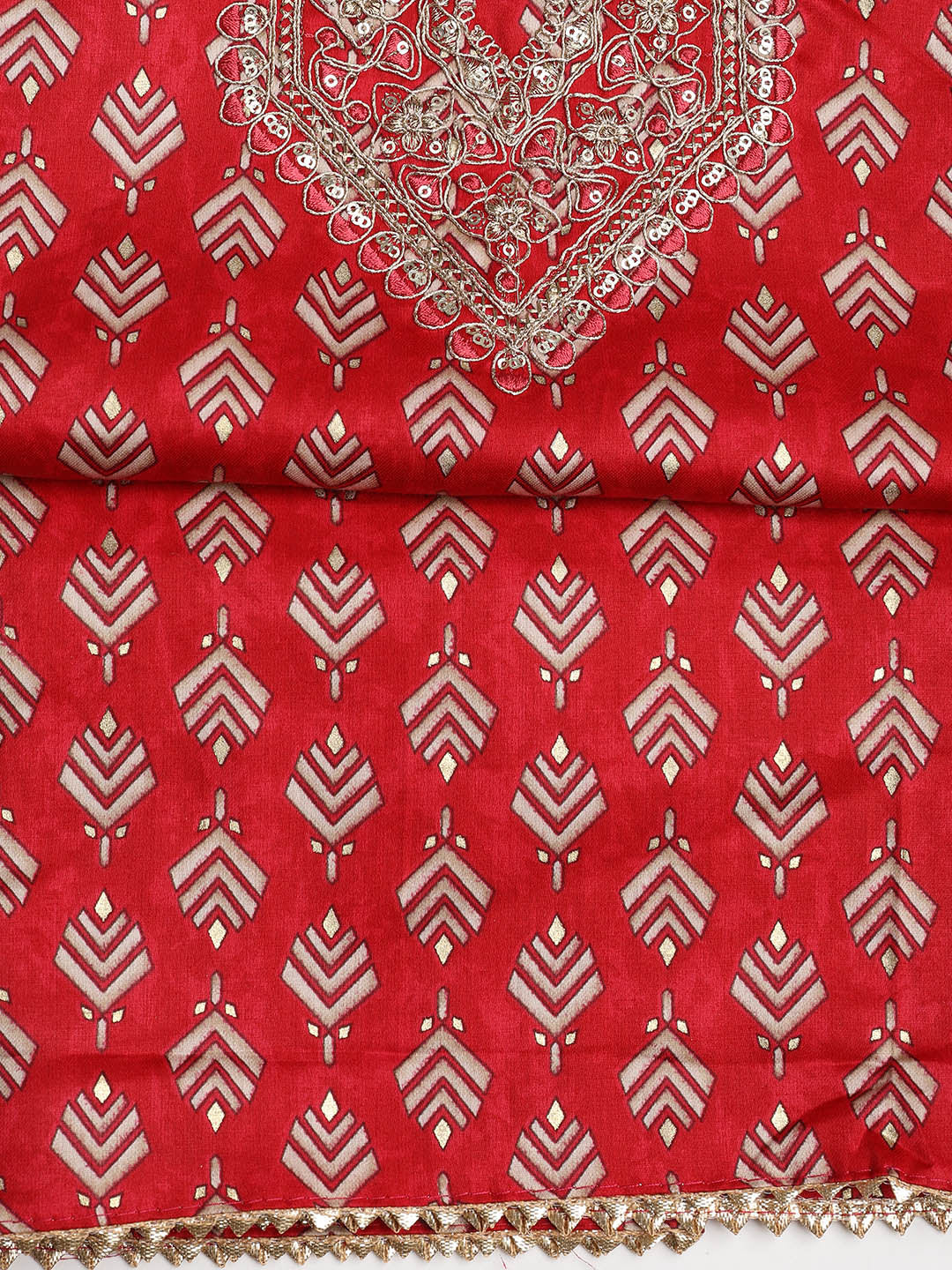 Neck Embroidered Cotton Blend Unstitched Suit With Dupatta