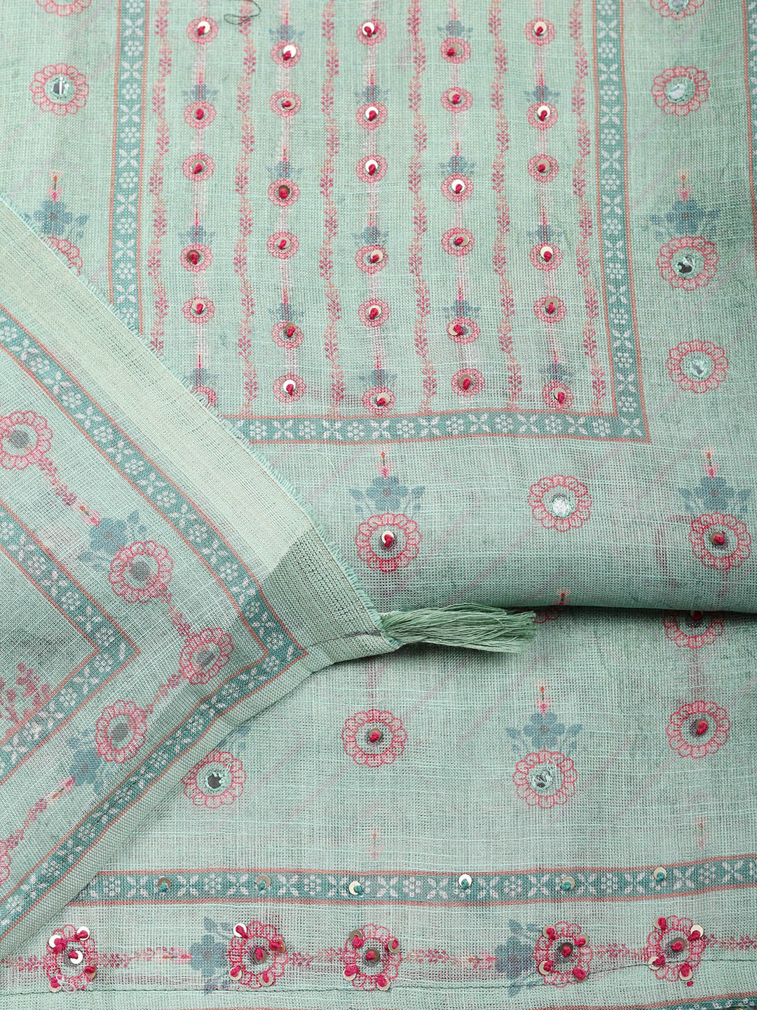 Embellished Tissue Unstitched Suit With Pant &amp; Dupatta