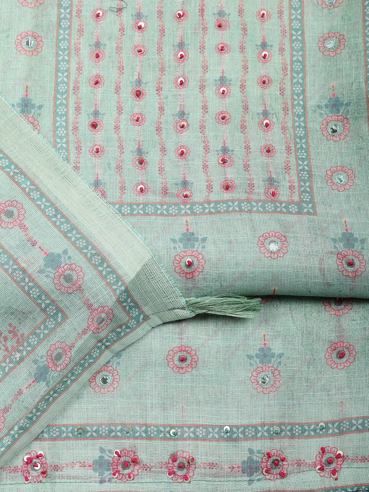 Embellished Tissue Unstitched Suit With Pant &amp; Dupatta