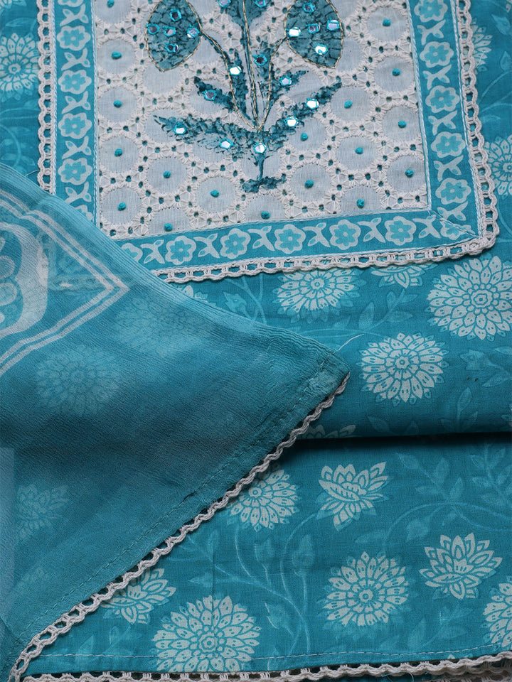 Printed Cotton Blend Unstitched Kurta With Pant &amp; Dupatta
