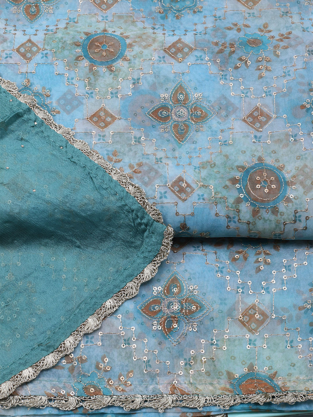 Neck Embroidered Chinon Unstitched Suit With Dupatta
