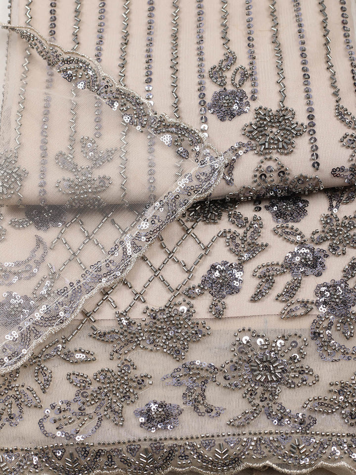 Embroidered Net Unstitched Suit With Pant &amp; Dupatta
