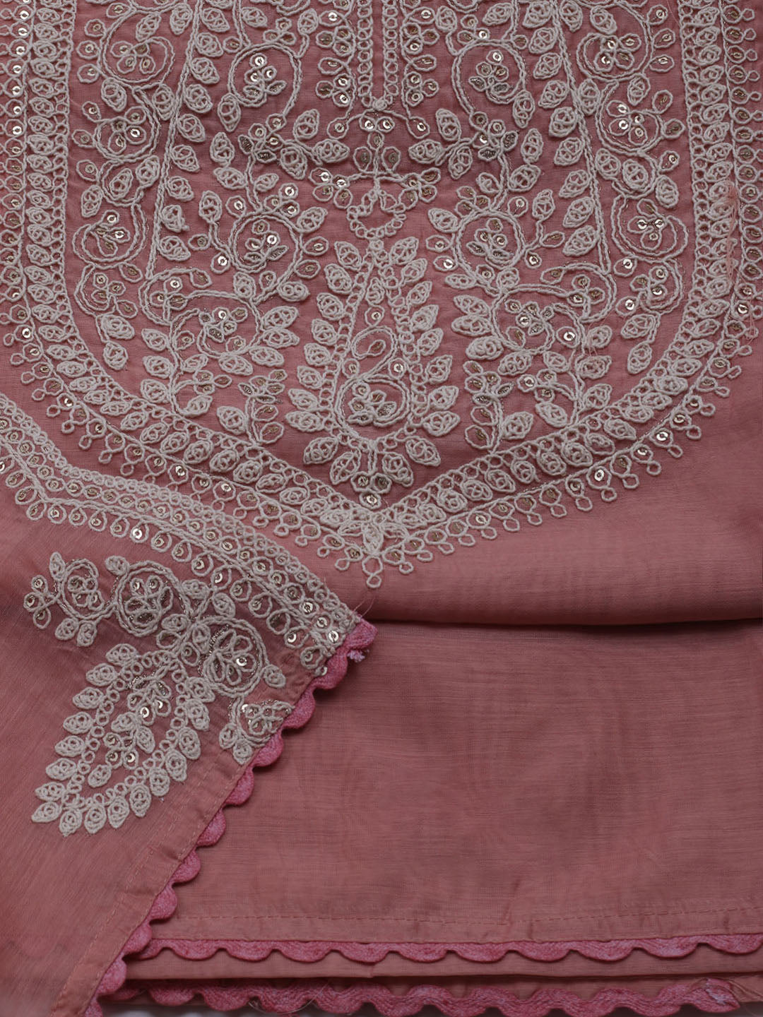 Neck Embroidered Chanderi Unstitched Suit With Dupatta