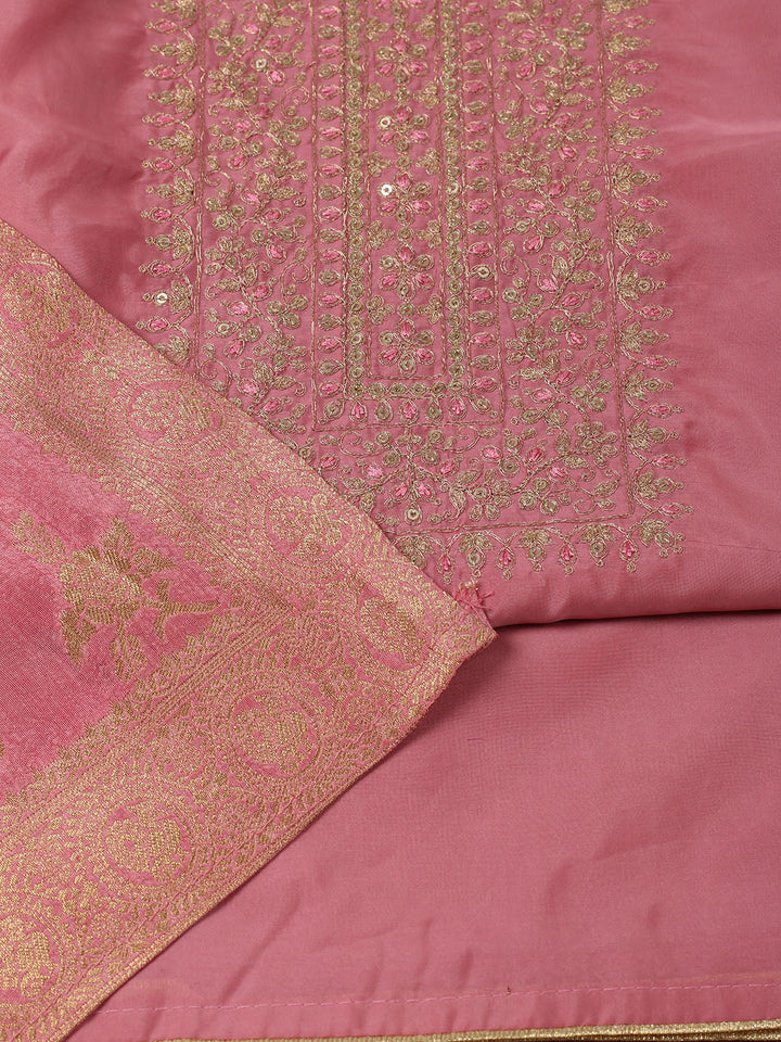 Embroidered Chanderi Unstitched Suit With Pant &amp; Dupatta